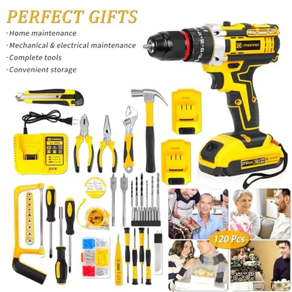 21V Cordless Drill Kit with 120PCS Accessories & 3/8