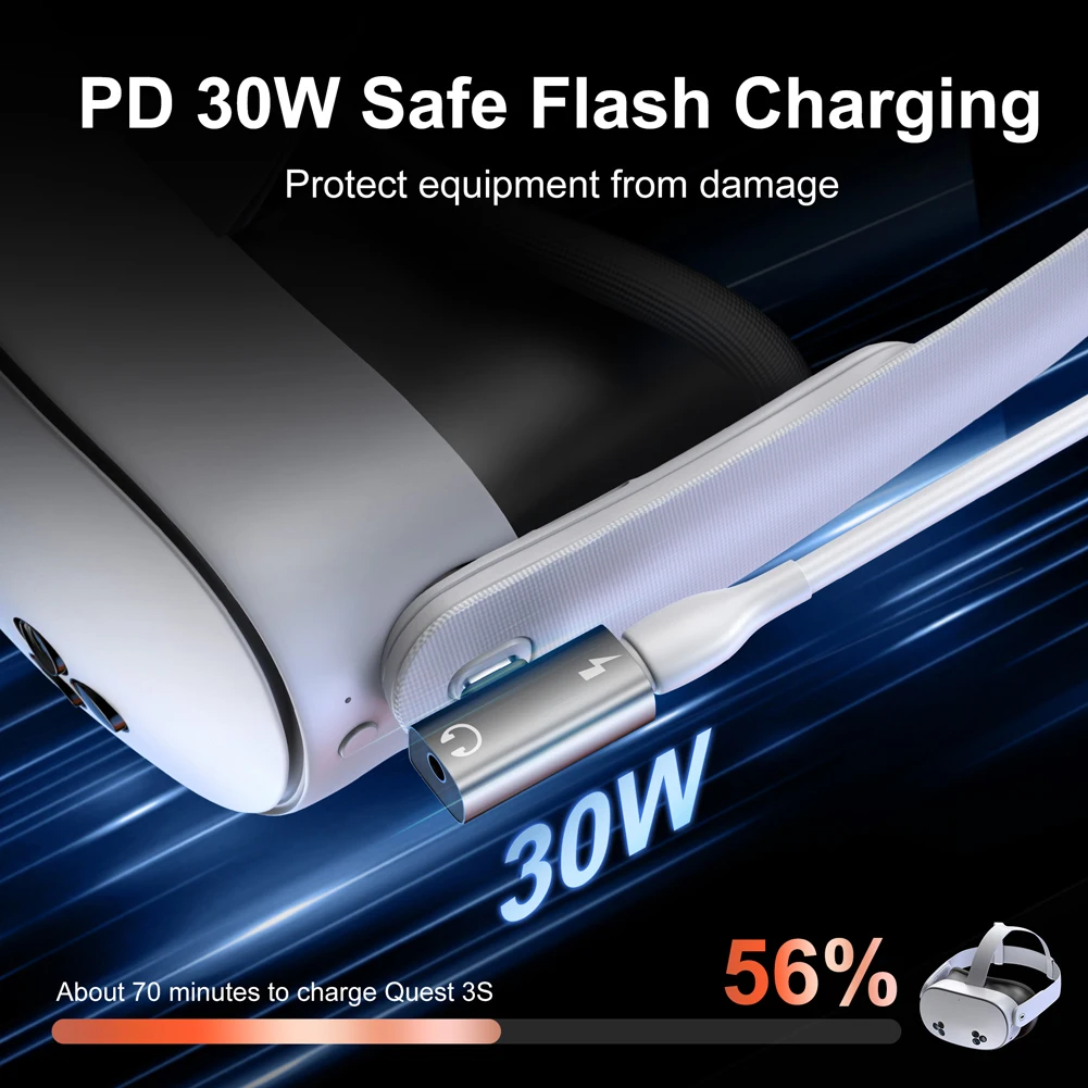 2-in-1 USB C إلى Aux الصوت جاك دونغل وصلة كابل مع Aux الصوت جاك PD 30 واط الصوت Aux محول نوع C محول ل Meta Quest 3S