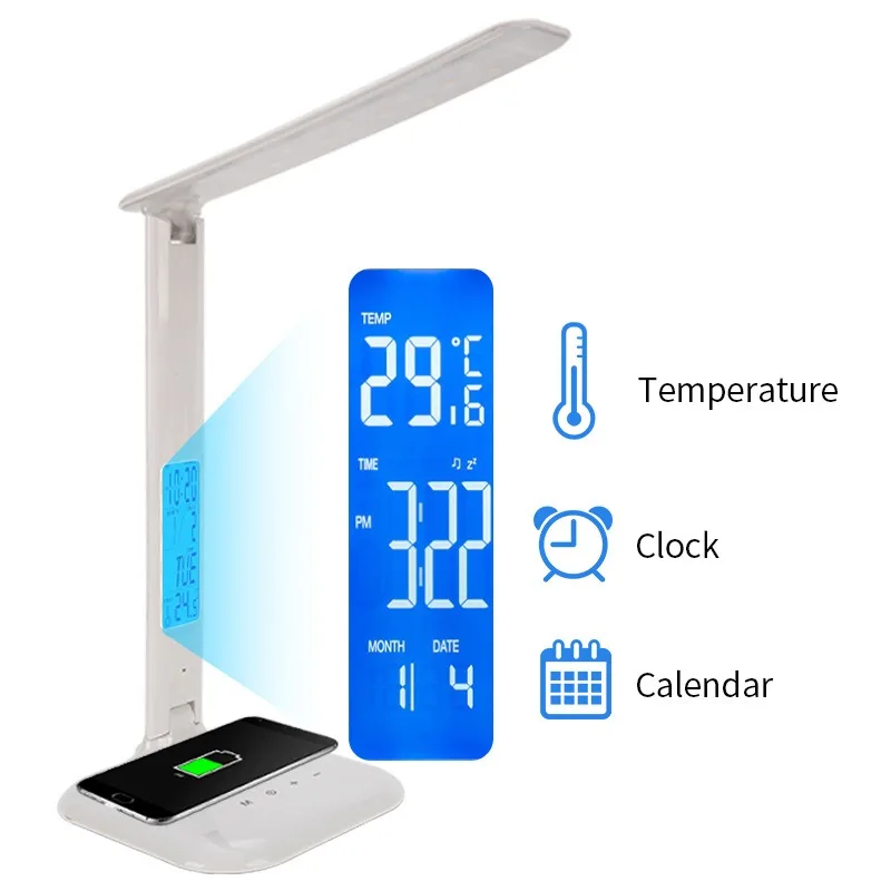 

Eye Protection Desk Light With Calendar Desk Lamp Mobile Phone Wireless Charging Foldable Learning And Working LED Light