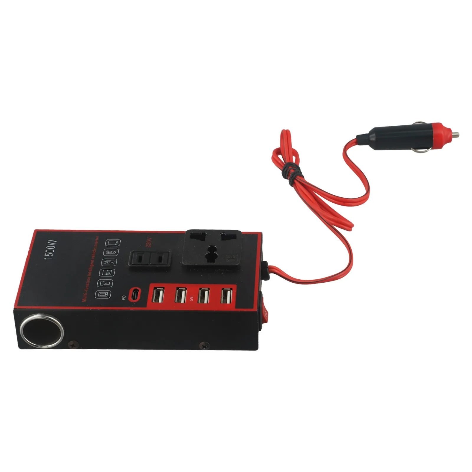 Inversor de corriente para coche, convertidor de cargador de 12V/24V a CC de 220V y 1500W, cargador rápido, convertidor de batería para coche