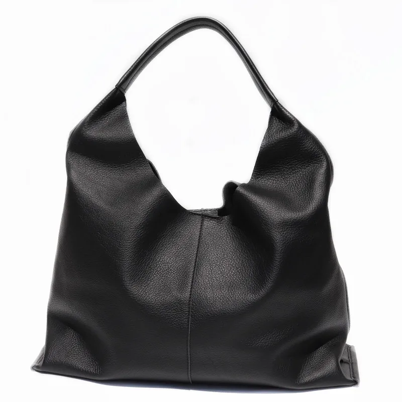 Luxury Slouchy Handbags Women Genuine Leather Hobo Shoulder Bags Daily Purse Casual Large Capacity Soft Cowhide Lady Tote Bag