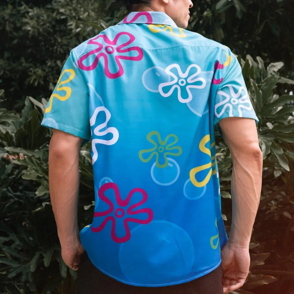 Summer Men Colorful Flower Printed Hawaiian Shirts Turquoise Short Sleeve Button Down Shirt Beach Holiday Casual Tops