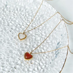 Simple Red Agate Necklaces Cute Peach Heart Shape ear studs Pendant Titanium Steel Clavicle Chain For Women Jewelry Couple Gifts