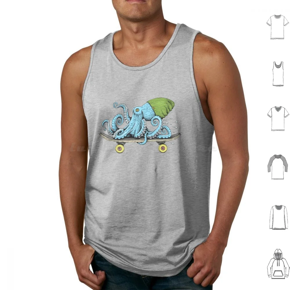 The Common Atlantic Skateopus Tank Tops Vest Sleeveless Octopus Skateboard Skateboarding Animals Ocean Humor Beach Tentacle