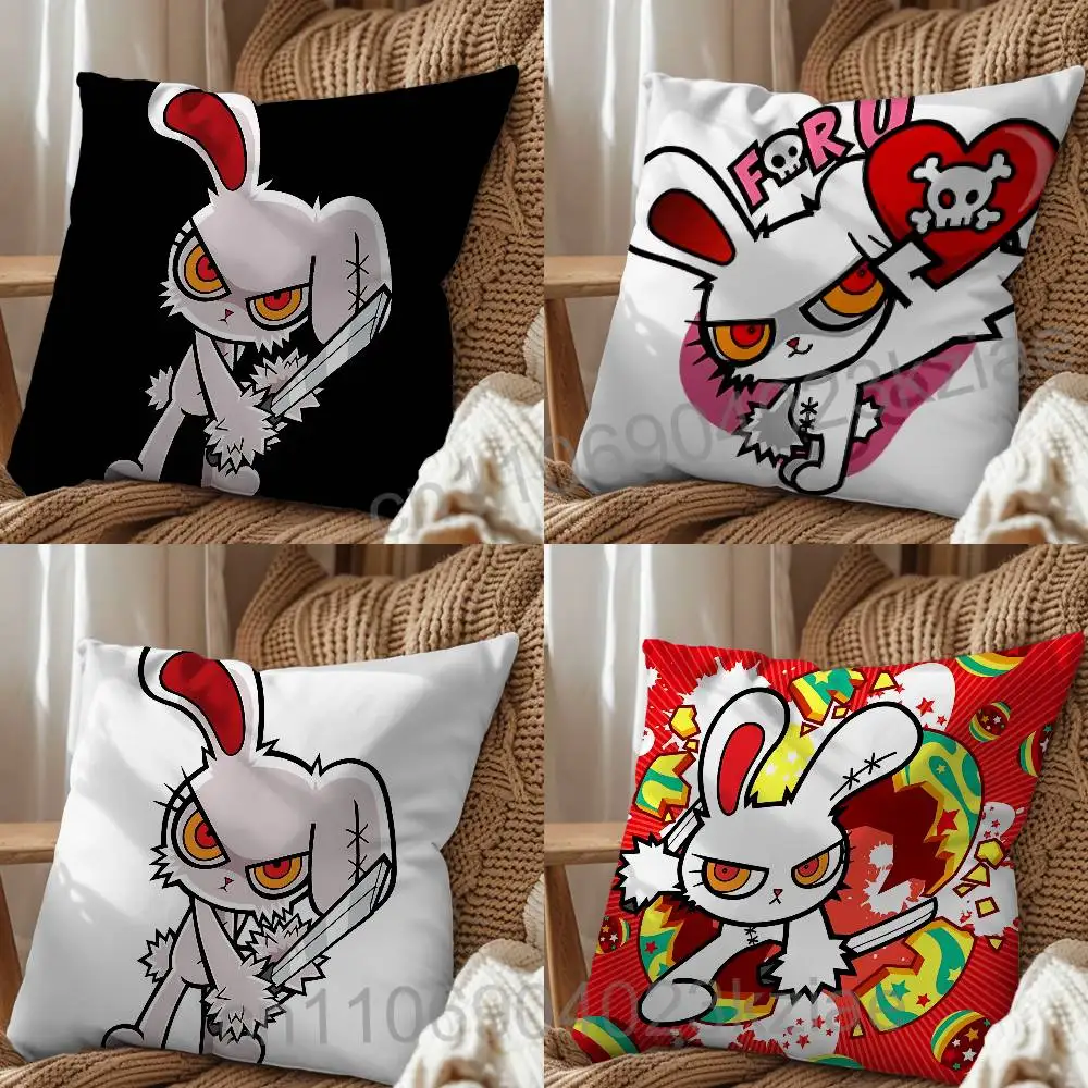 cute Dark Black White Bloody Bunny Pillow Case Office Cushions Suitable For Sofa Car Bedroom Decorative Cushion Cover