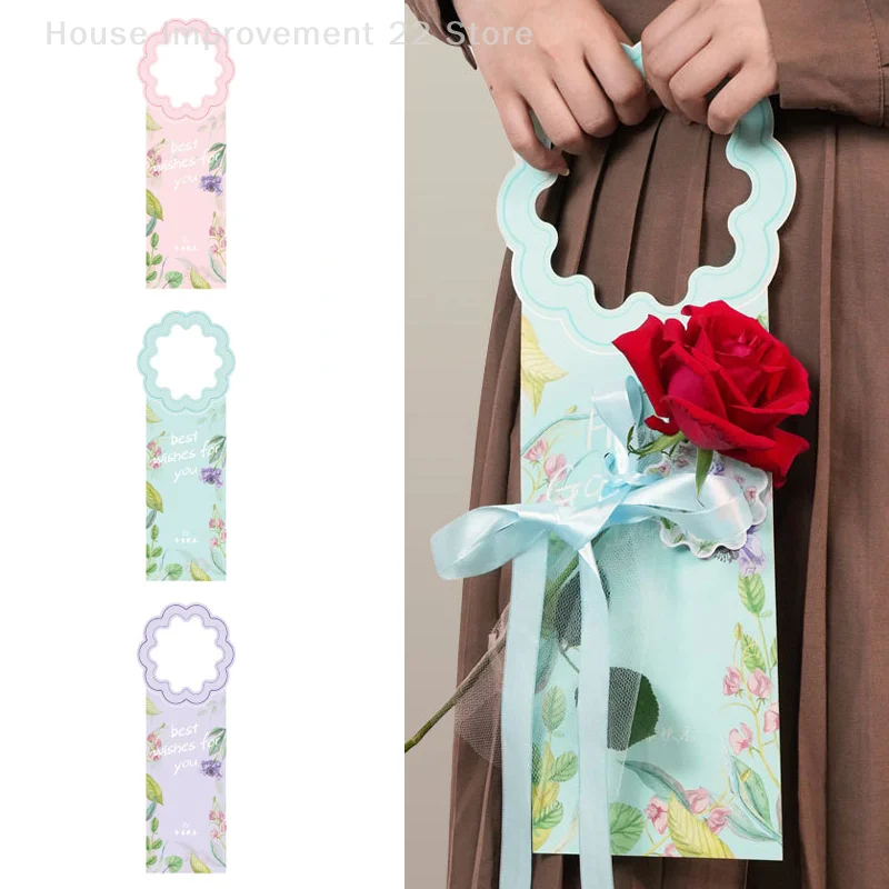 5Pcs Single Flower Wrapper Handheld Flower Card Bouquet Wrapping Box Flower Arrangement Bag For Valentine's Day Mother's Day