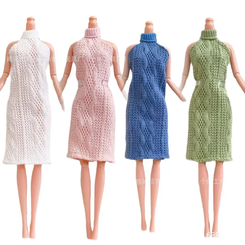 Vêtements de poupée de supermodèle FR 30cm, Simple, couleur unie, mode, col suspendu, robe tricotée pour poupée de princesse 1/6, bricolage