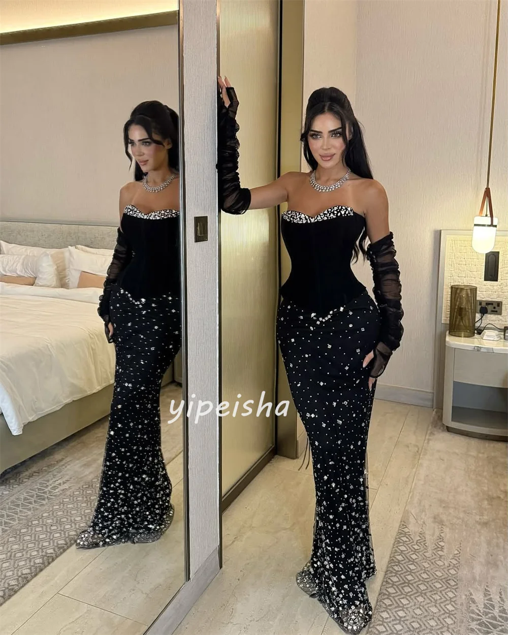 Customized Intricate Fashion Jersey Rhinestone Beading Column Strapless Long Dresses Bespoke Occasion Dresses Elegant Matching image 4