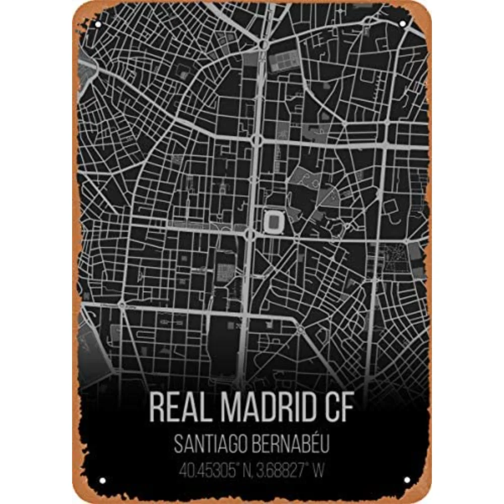 

Vintage Look Metal Sign Sport Teams Stadium Maps Real Madrid Tin Plate Wall Decor