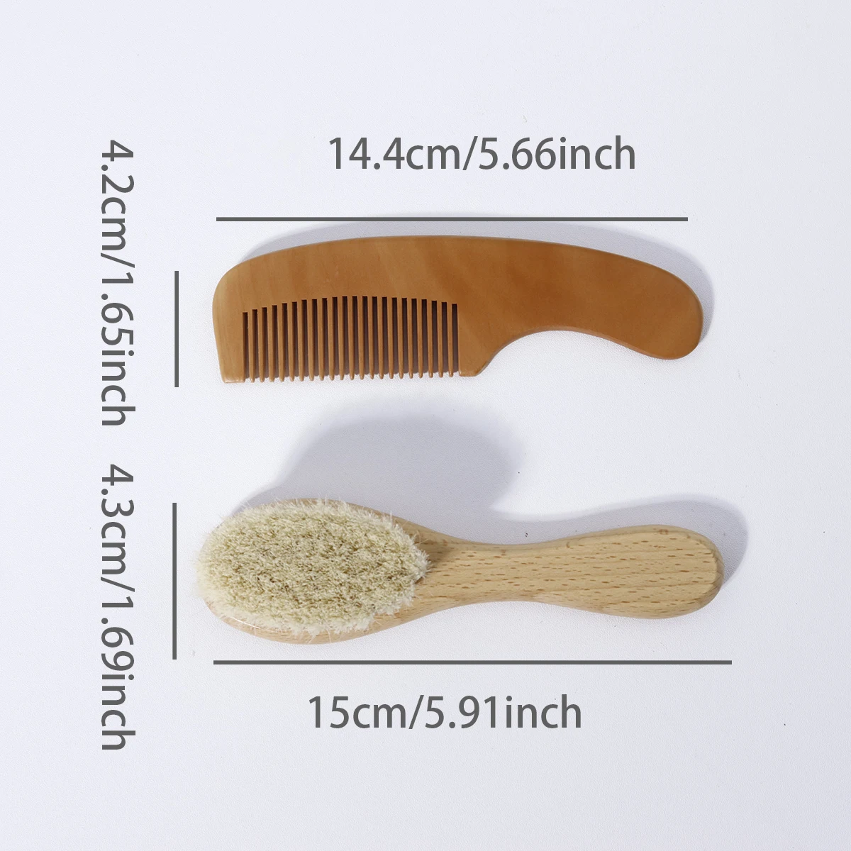 Conjunto de escova de cabelo de madeira de 2 peças, escova de cabelo de lã macia feita de madeira, pente de dente denso de madeira de pêssego, especial para perucas de cabelo real