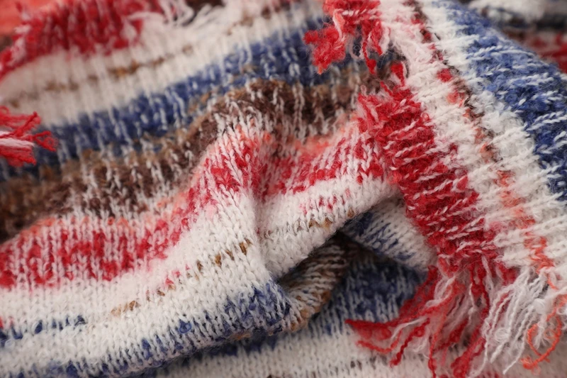 Vintage Farbverlauf Gestreifter Baggy Strickpullover Weste Gewaschener Lässiger Zerrissener Pullover Y2k V-Ausschnitt Ärmellose Strickware Workout – Detail 15