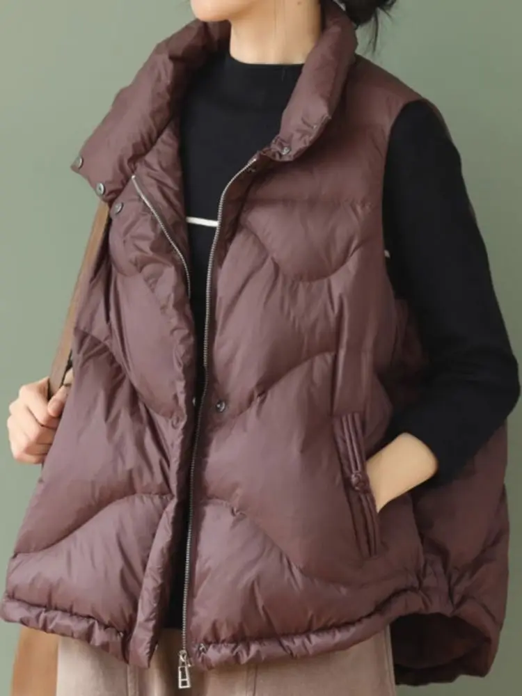 

Autumn Winter Lightweight down Cotton Vest Loose Outerwear Large Size Warm Stand Collar Jaet for plus Size Women