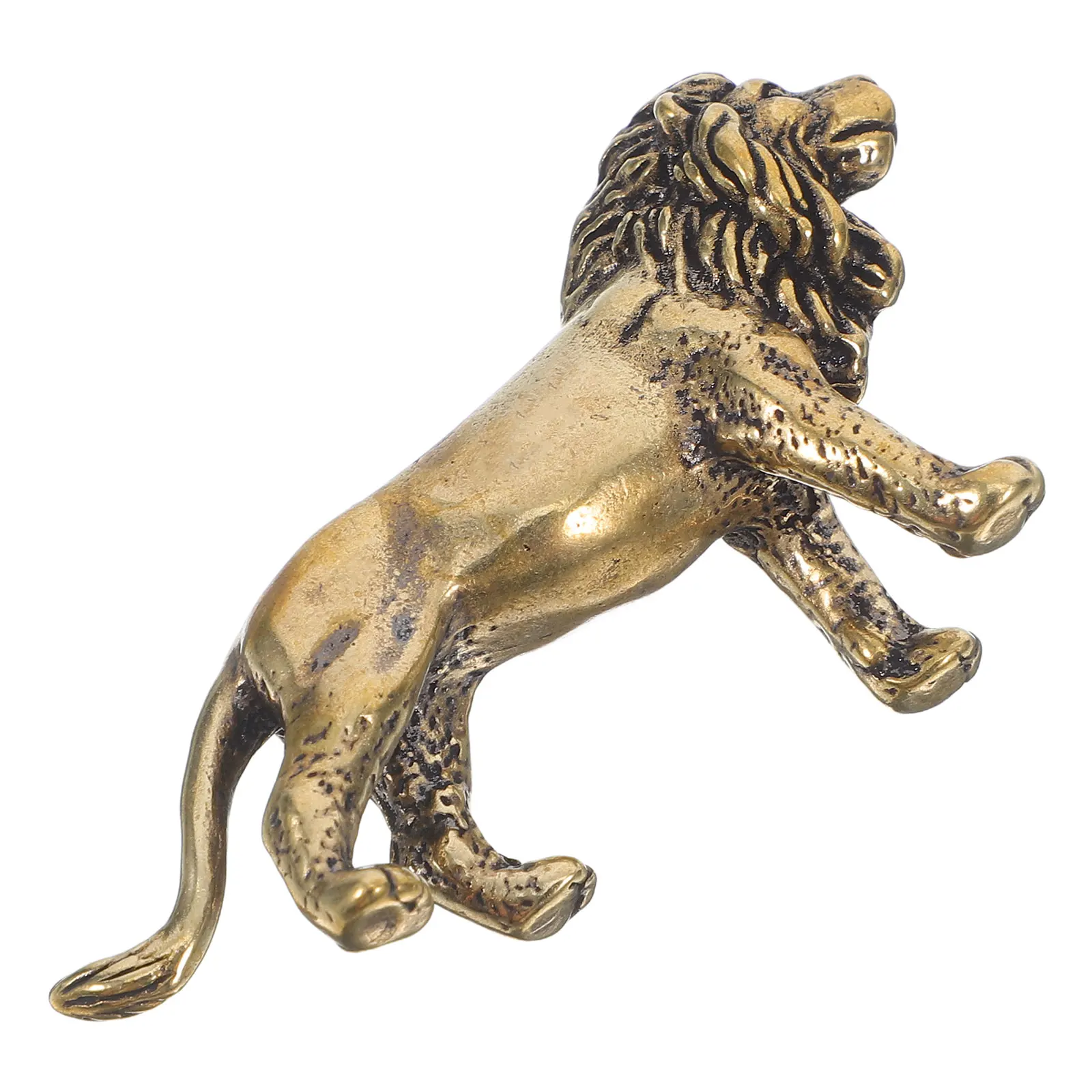 

Exquisite Lion Sculpture Premium Material Not Easy to Deform Miniature Brass Art for Tabletop Home Decor Vintage Style Office