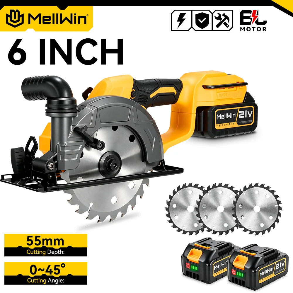 MELLWIN 6 Zoll 150 MM Akku-Bürstenlose Kreissäge Handheld Multifunktions-Elektrosägen Elektrowerkzeug für Makita 18 V Batterie Pin