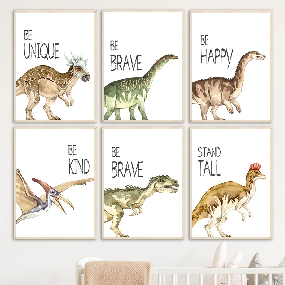 Watercolor Dinosaur Jurassic Cartoon Animal Wall Art Canvas Painting Nordic Posters And Prints Wall Pictures For Kids Room Decor