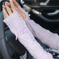 Long Fingerless Gloves Women Summer Sun Protection Sleeves Gloves Lady Thin Lace Mesh Arm Sleeve Sunscreen Uv Breathable Mittens