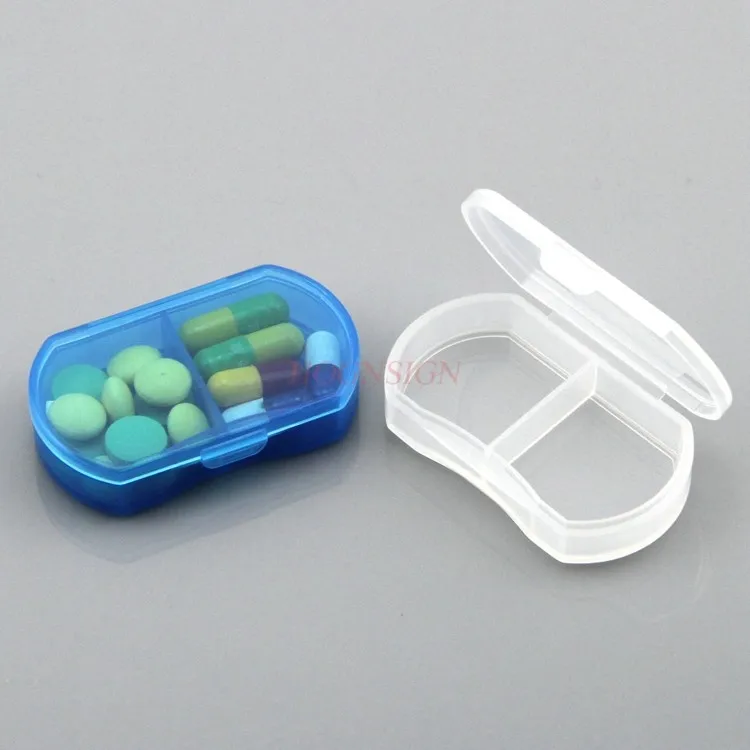 Portable mini 2-compartment small medicine box, portable tablet packaging and storage box, medicine box dispenser