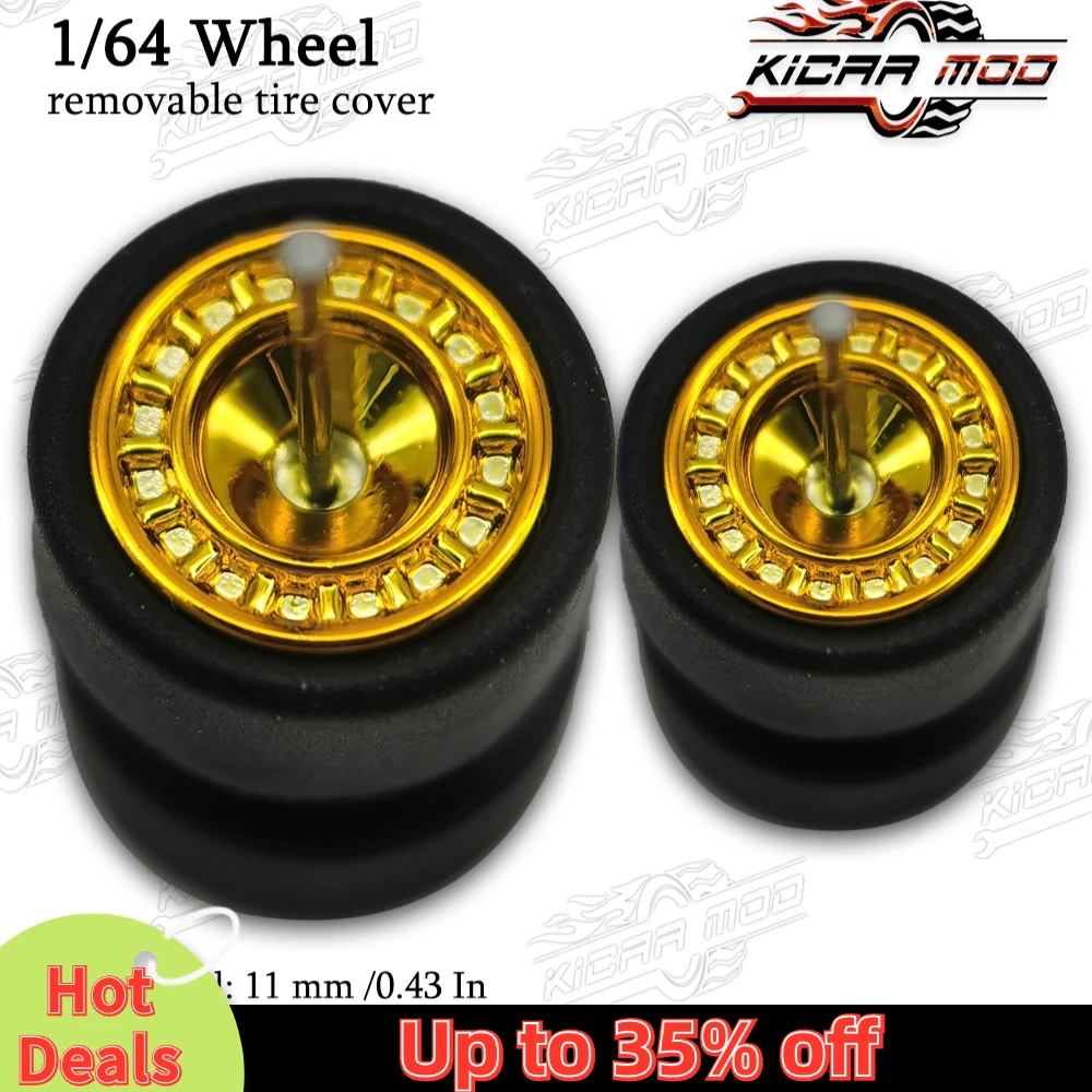 1/64 RLC Premium Wheels with Slick Tires for Hot Wheels RLC Muscle Car Closed Spoke Model Car Refitting Parts D:11mm+13mm (1Set)