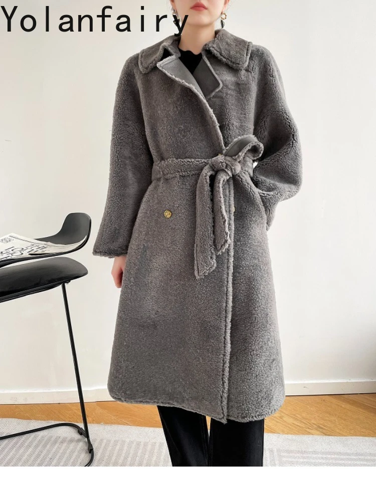 Super Quality Real Fur Coat Women Luxury Winter Natural Merino Sheep Fur Jacket Fashion Long Fur Coats Elegant Belt Casacos