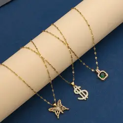 1 Piece Fashionable Charm Butterfly Dollar Cube Pendant Zircon Does No Fade Women's Necklace