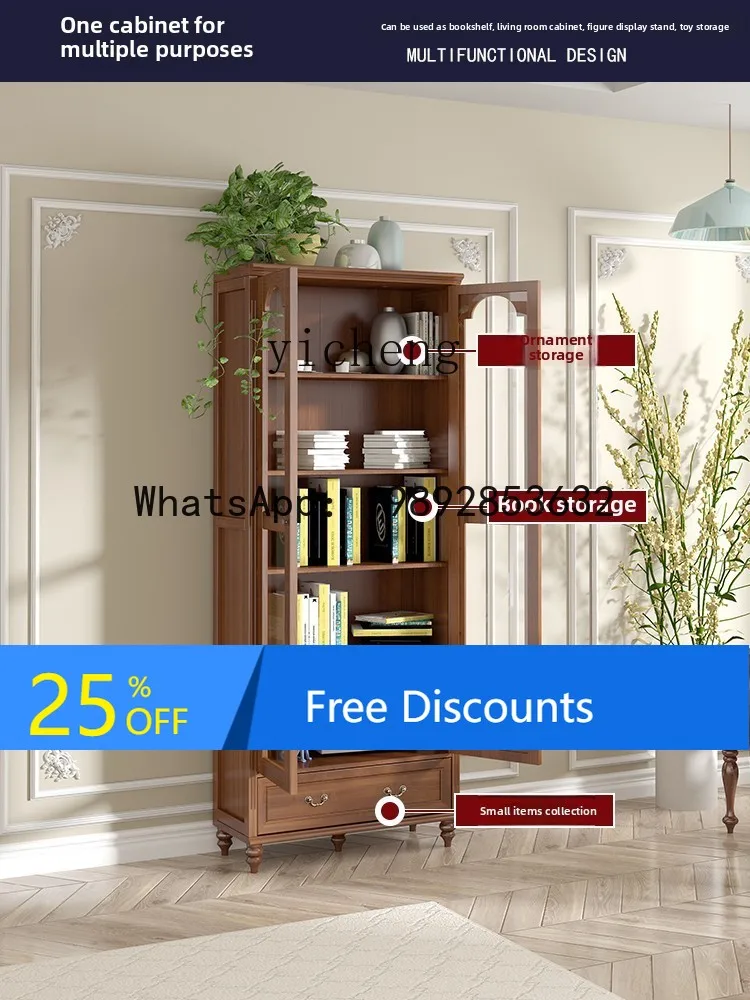 all solid wood free combination glass door dust-proof door bookcase whole wall wine cabinet