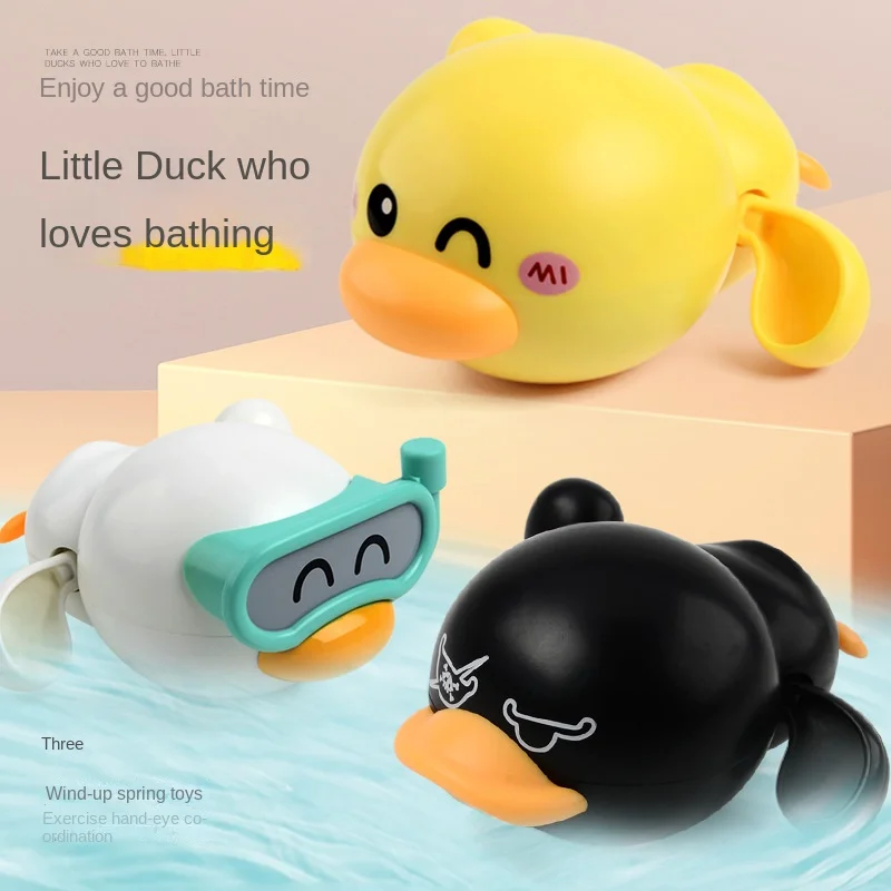 Cute Baby Clockwork Little Yellow Duck Baby Bath Toys Children Boys Girls Playing In The Water Bathroom Set Combination