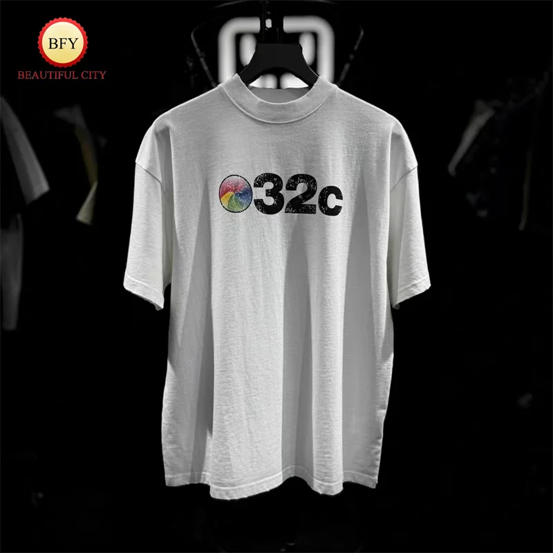 032c High Street Vintage Shirtwa Digital LOGO Letter Print Short Sleeve T-Shirt 24SS Men's and Women's Fashion Summer Clothing