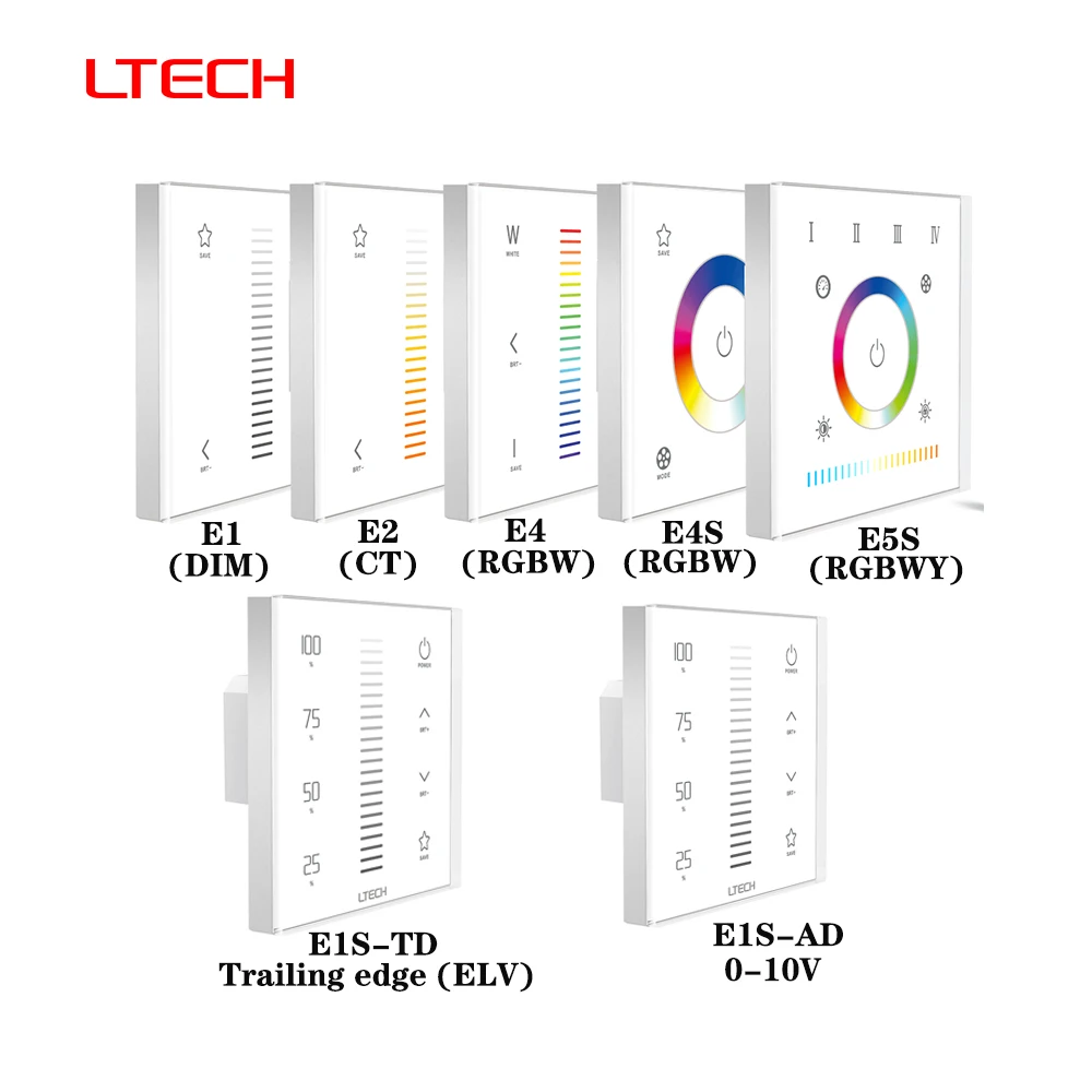 LTECH E4 AC100-240V DC12~24V 2In1 Trailing edge (ELV) 0-10V RF2.4GHz PWM Single/Dual Color RGBW RGBWY Controller For LED Strip
