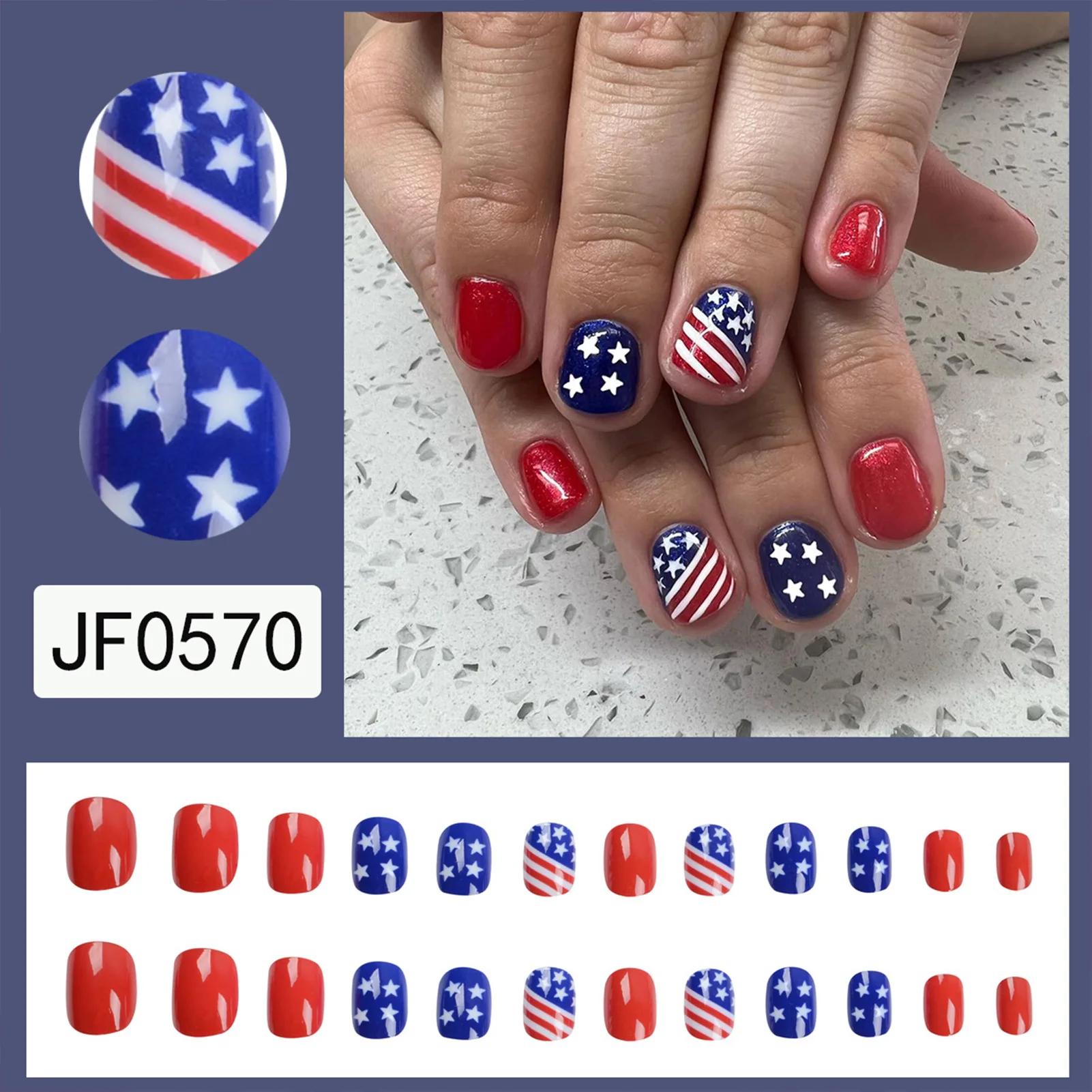 The-Stars-and-The-Stripes Patterns Short Fake Nails Lasting Effect with Moderate Thickness Nails for Any DIY Nails Art Family