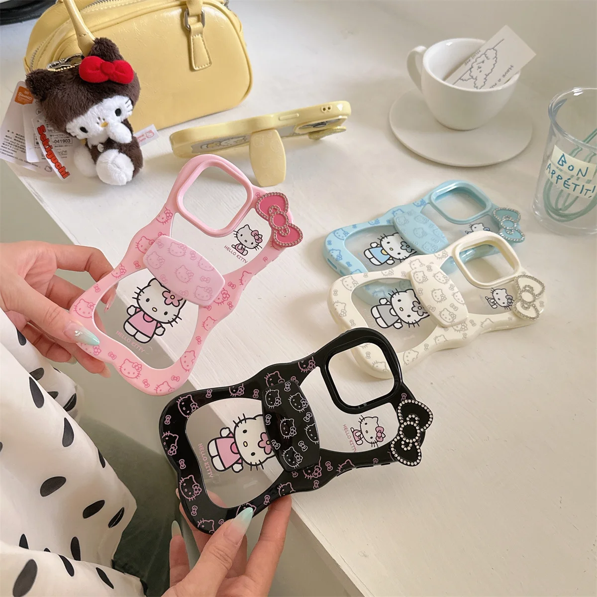

New Black wind bow style lace KT cat Phone Case For iPhone 16 15 14 13 Pro Max fundas iphone 15 case Protective cover