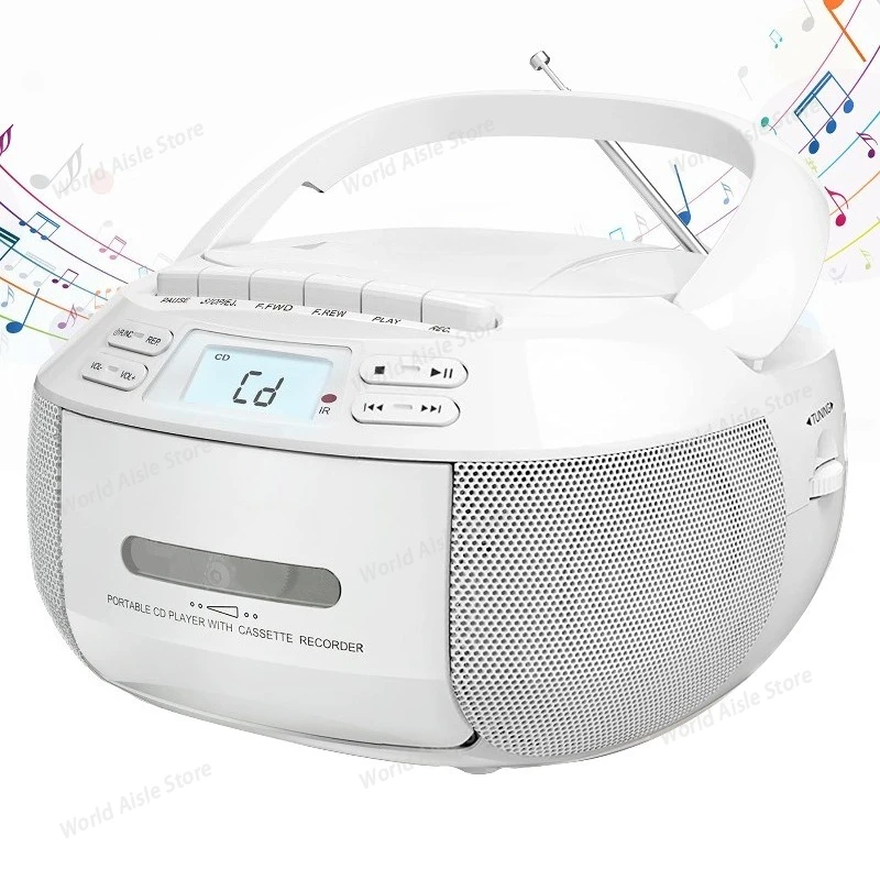 CD Cassette Player Recorder with USB/MP3 and Radios,portable Cd Tape Boombox with Remote Control,AC DC Power