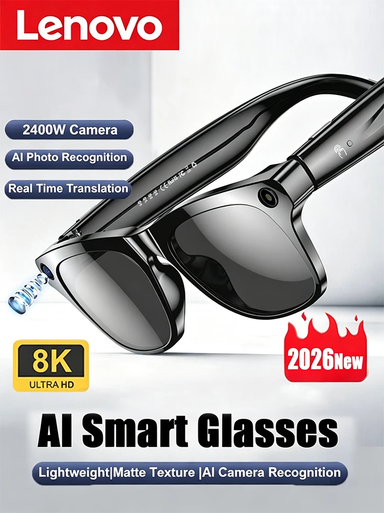 Lenovo Upgrade Smart AI-Brille 2400W HD 8K Aufnahmekamera Foto Video Sprachanruf Übersetzung Bluetooth AI Motorrad-Brille