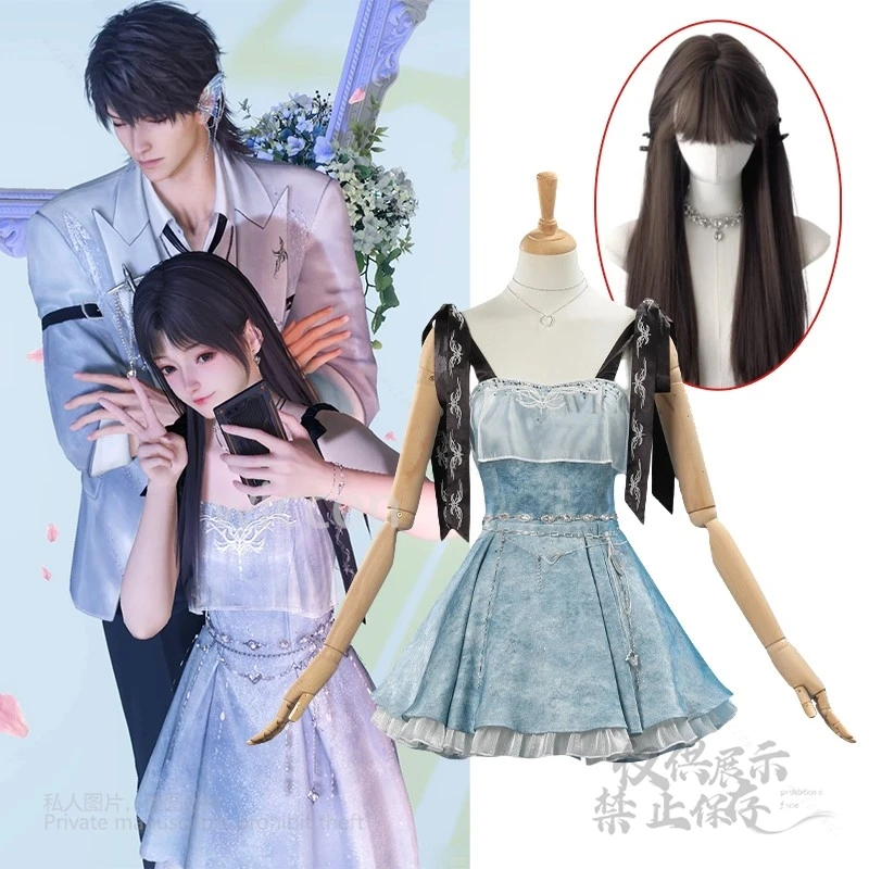 Game Love And Deepspace Heroine Cosplay Costume Blue Fancy Camisole Dress Female Caleb Couple Suit Halloween Party Customized