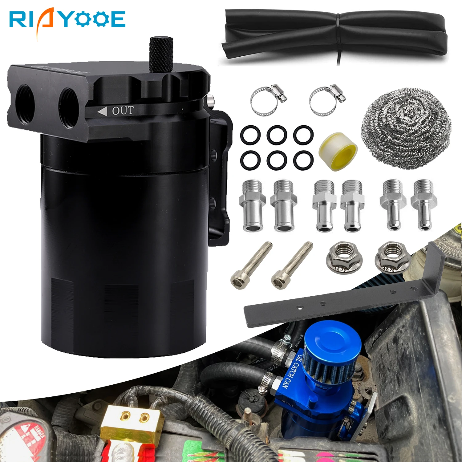 300ML Oil Catch Can Kit Aluminum Baffled Fuel Separator For Automotive Universal Engine Car Oil Tank With Breather Filter