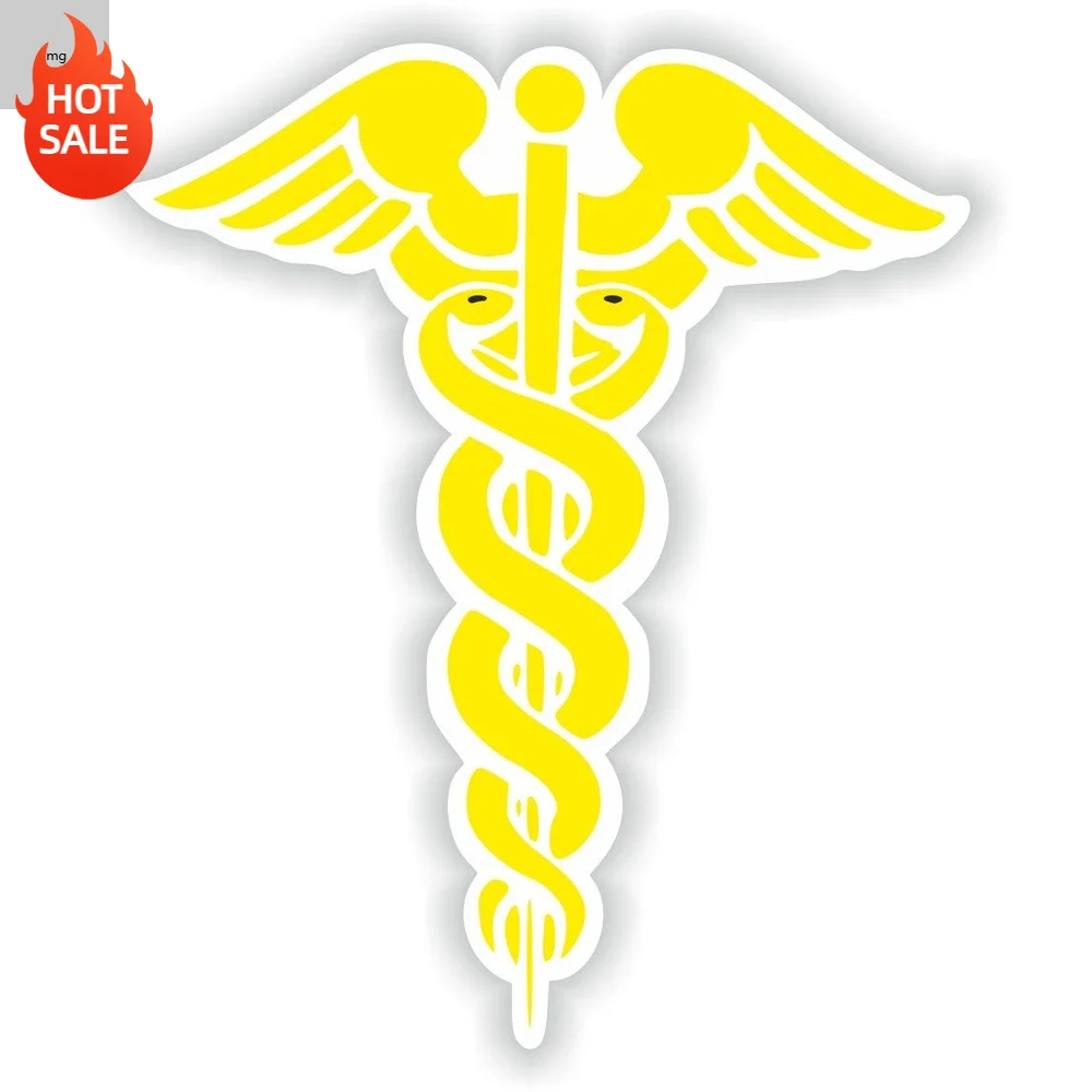 Caduceus Yellow Medical Pharmacy Doctor Symbol PVC Car Sticker Self Adhesive Decorative Decal For Truck Window And Bumper