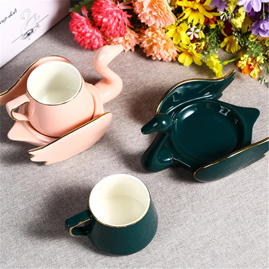 1pc schwanen förmige Kaffeetasse und Teller Set, Keramik kleine Tasse, 110ml/3,7 oz kreative Tasse