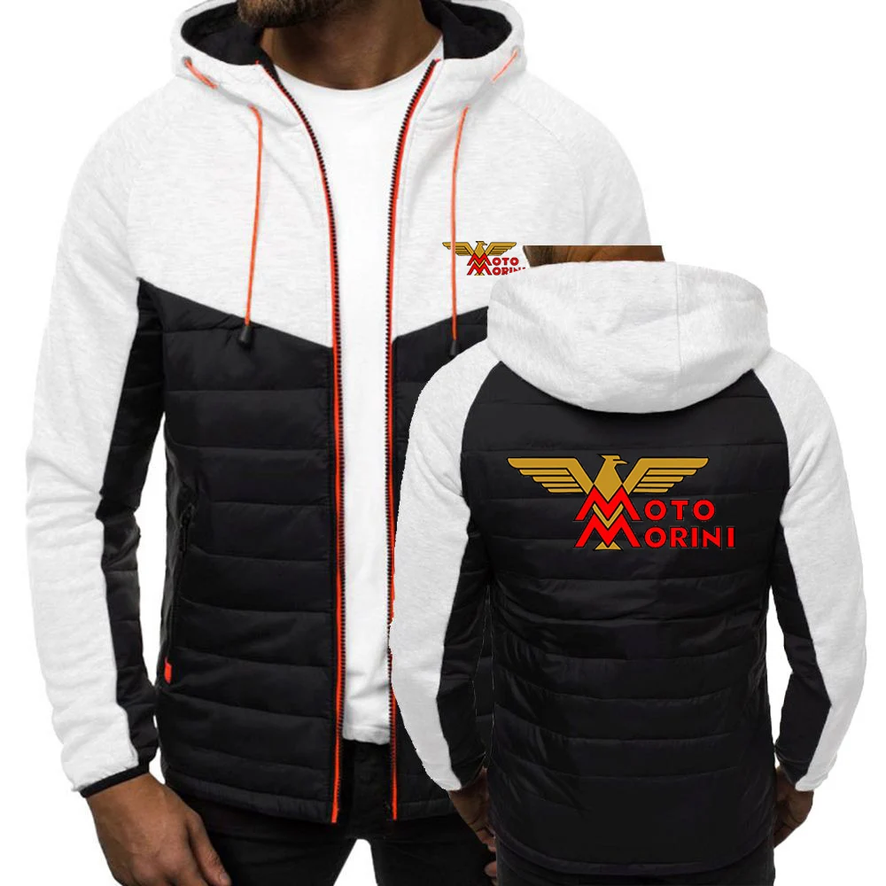 2024 Spring Autumn Men\'s Moto Morini Logo Print Fashion High-Quality Solid Color Patchwork Comfortable Drawstring Cotton Jackets