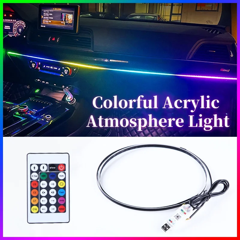 

USB 64 Colors Acrylic Strips LED Atmosphere Light 110cm Full Color RGB Lamps Car Interior Lights App Remote Control Ambient Lamp