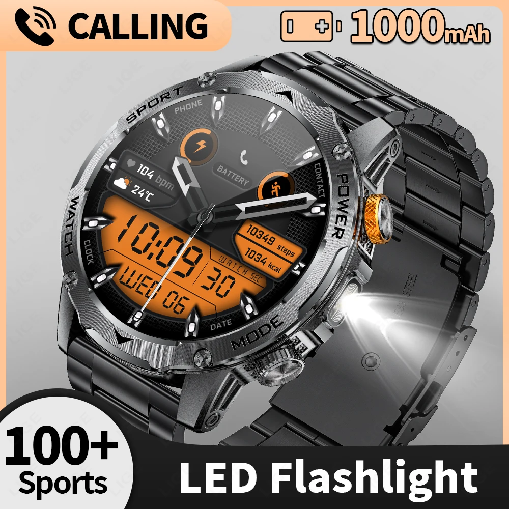 

LIGE New Outdoor Smart Watch For Men 1000mAh Large Battery Flashlight Bluetooth Call 5ATM Waterproof Sports Fitness Smartwatch