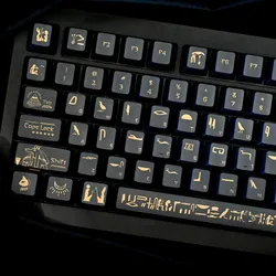 142 Keys Pharaoh Keycap PBT Material Cherry Profile Black Gold Color DYE Sublimation ANSI Layout For Mechanical Gaming Keyboard