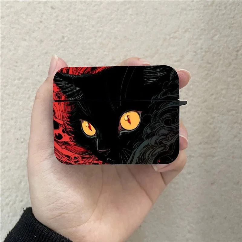 Cool Dark Funny Cat AirPods Case Black Wireless Bluetooth Earphone Case for Apple Airpods 1 2 3 Pro 2 Protective Case