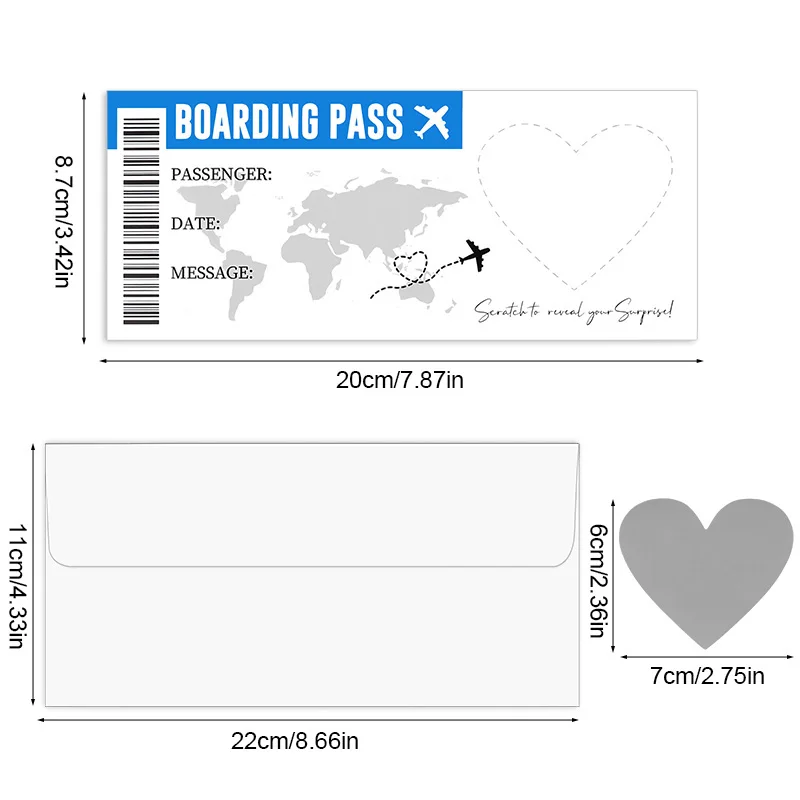 5Sheets Boarding Pass Scratch Off Game Card with Envelope DIY Surprise Gift for Wedding Birthday Party Christmas Travel Tickets view 2
