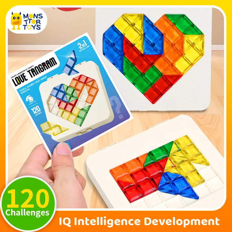 Children Education Learning Toy Color Geometric Puzzle Board Game IQ Logic Thinking 120 Challenges Smart Block Puzzle for Kids