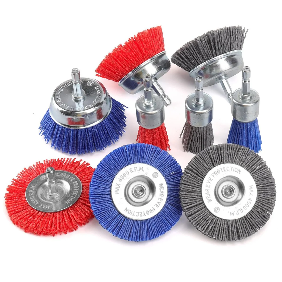 9 Pack Nylon Filament Abrasive Brush Set Abrasive Nylon Brushes with 1/4 Inch Hex Shank for Rust Removal and