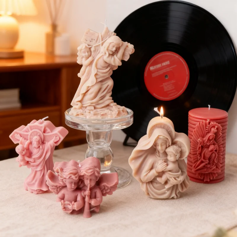 3D Kreuz Jesus Kerze, Der Form Jungfrau Maria Umarmung Baby Skulptur Silikon Form Diy Nette Flügel Männlich Weiblich Engel Aromathrapy Werkzeuge
