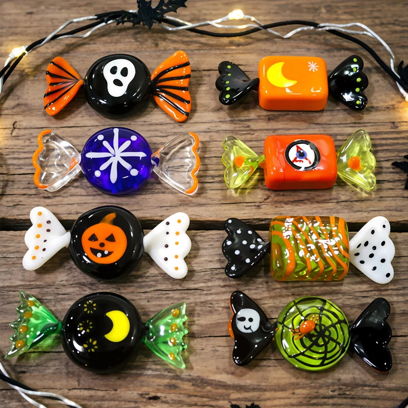 

Murano Glass Candy Craft Ornaments Creative Ghost Pumpkin Spider Moon Evil Eye Pattern Design Halloween Sweets Decoration Gifts