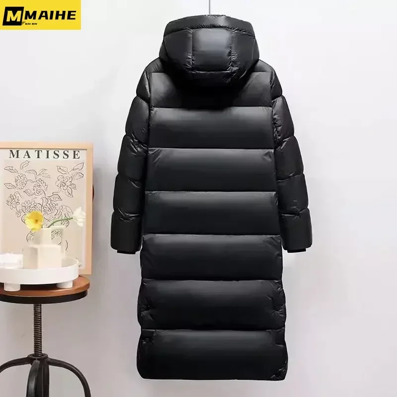 Casaco térmico curto com capuz masculino, jaqueta monocromática, grossa, alongada, quente, inverno