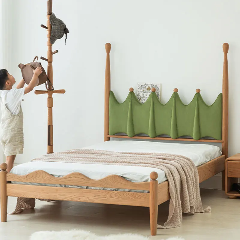 

Customizable Nordic full solid wood bed velvet fabric soft bag bed bedroom college style double bed