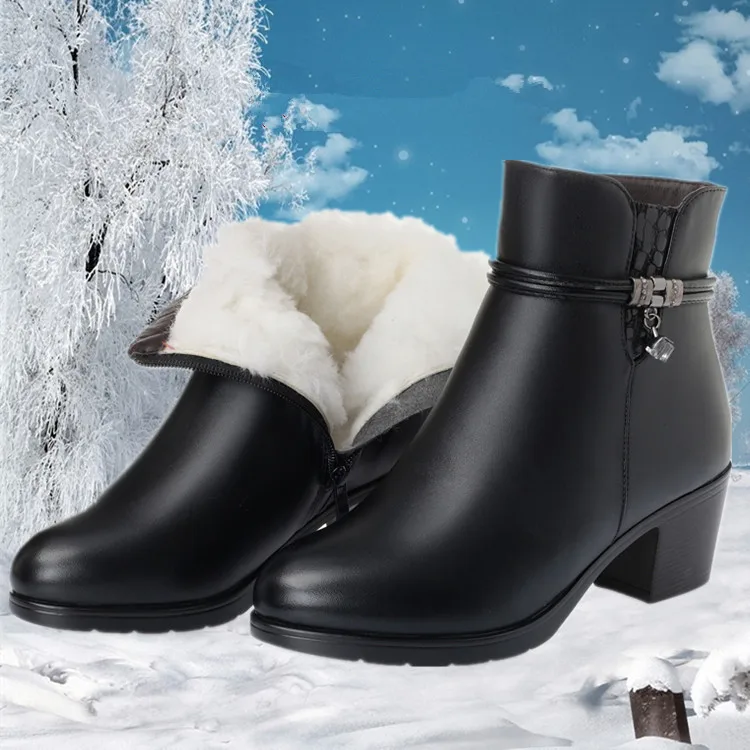 Bottes de rinçage en cuir véritable pour femmes, bottes de neige en laine pour femmes, bottes à talons optiques pour femmes, chaussures à talons hauts pour dames, gros Size35-43