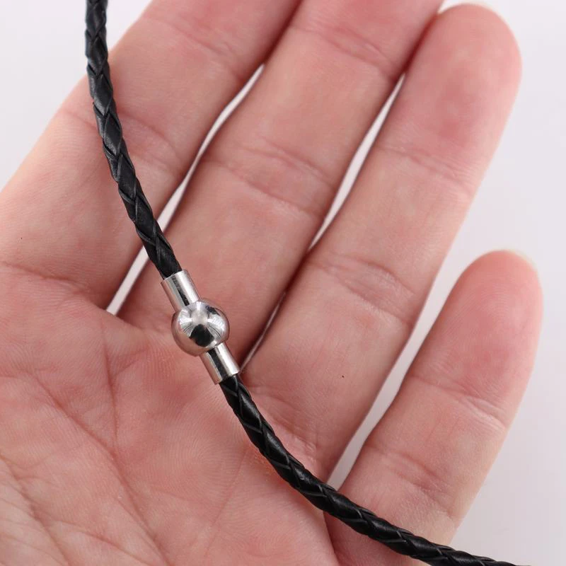 with Magnetism clasp 3mm black real leather weaving necklace DIY stainless steel  jewelry accessories  ZPP042A